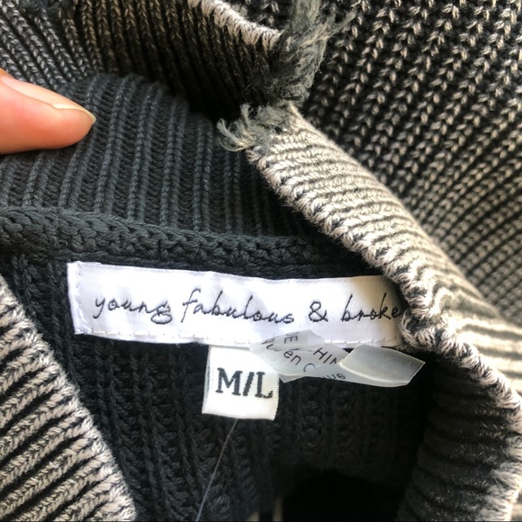 NWT YOUNG FABULOUS AND BROKE Distressed Cameron Oversized Turtleneck Sweater M/L - Picture 5 of 12